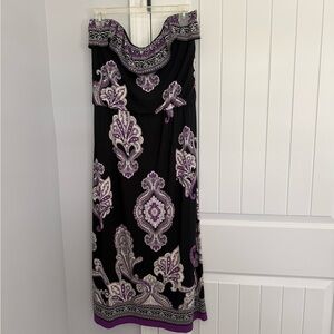 White House Black Market Black Maxi Skirt with Purple Paisley Print
